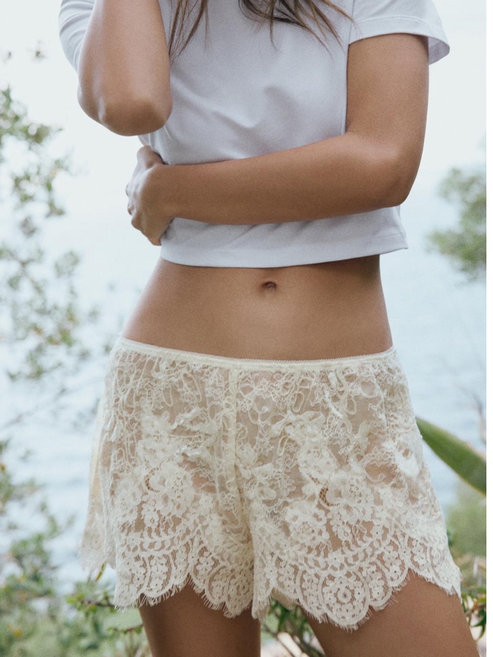 NWT Zara Sequin Off White Lace Shorts